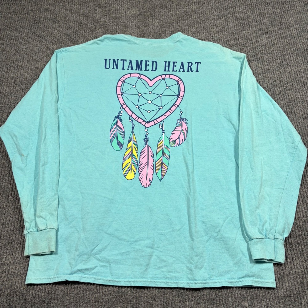 Benny & Belle Womens XL Blue Untamed Heart Dreamcatcher Long Sleeve Tee Shirt